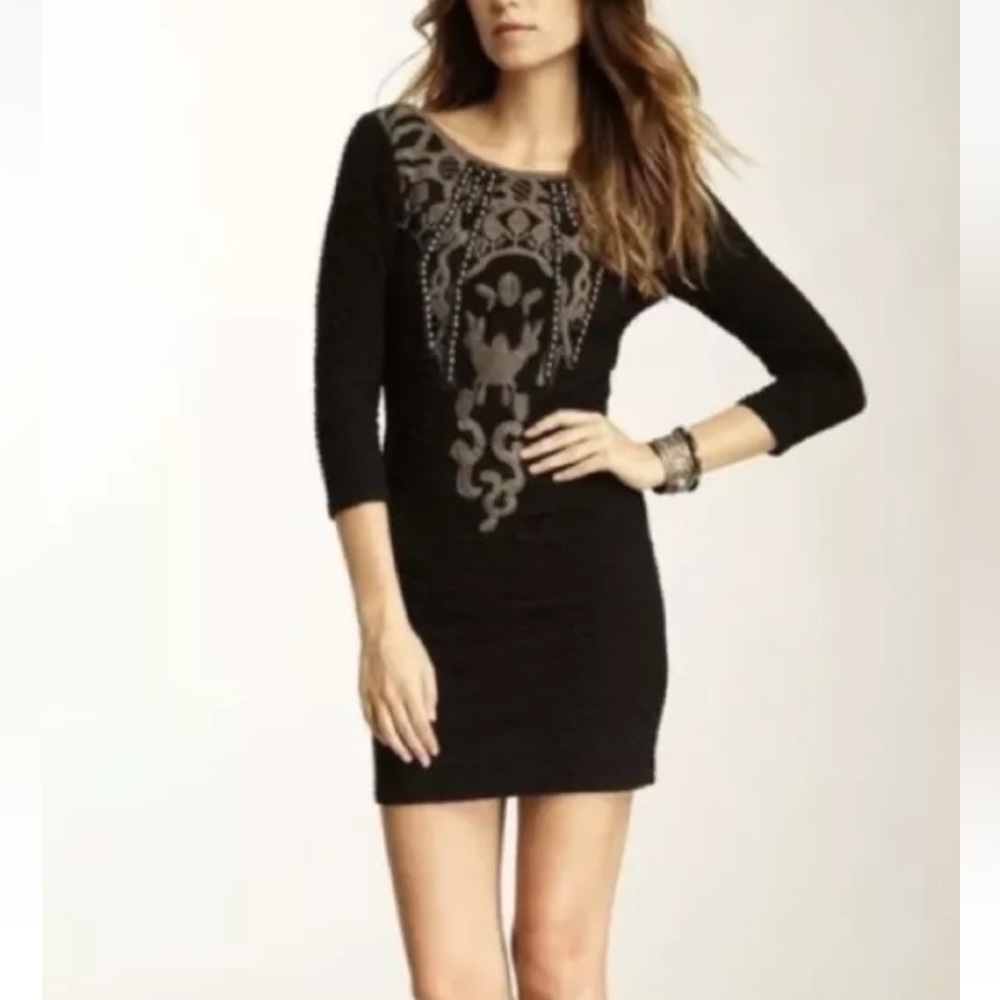 Free People Black Bodycon Sexy Open Back Studded Mini Dress M